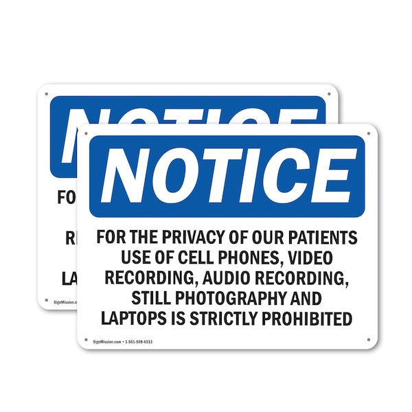 Signmission For The Privacy Of Our Patients Use Of Cell, 10 in W x Rectangle, Plastic OS-2PACK-NS-P-710-L-12867 - main